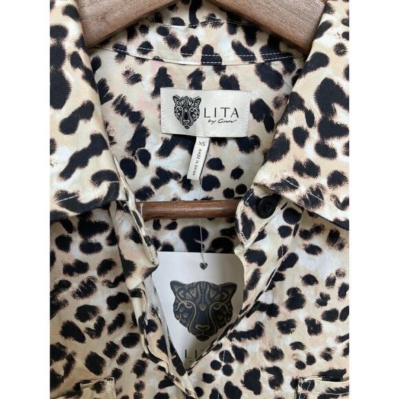 NWT REVOLVE Lita by Ciara leopard shift dress button down xs casual cotton brown - Picture 3 of 5